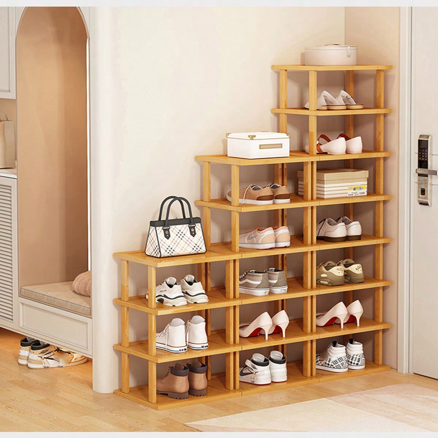Multifuncional 6 camadas sapatos rack de bambu sapato armários empilhável suporte sapatos prateleira armazenamento organizador para entrada sala estar