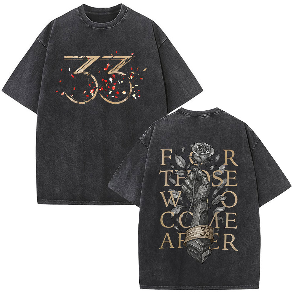 Vintage Washed Game Clair Obscur Expedition 33 for Those Who Come After T Shirts Men Fashion Oversized Short Sleeve T-shirts
