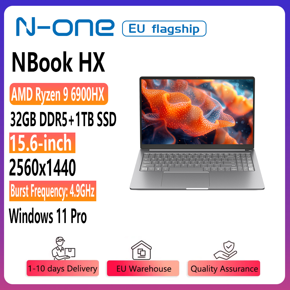 N-one NBook HX Ryzen 9 6900HX 15,6 cal FHD HD Laptop (do 4.9GHz) 32 GB DDR5 1TB SSD 2560 × 1440 Windows 11Pro Notebook-komputer