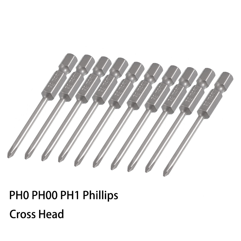 10szt PH0 PH00 PH1 Phillips Magnetyczne końcówki wkrętakowe 1.6mm2mm 3mm Głowica krzyżowa 1/4" Trzpień sześciokątny Końcówki wkrętakowe Narzędzia ręczne naprawcze