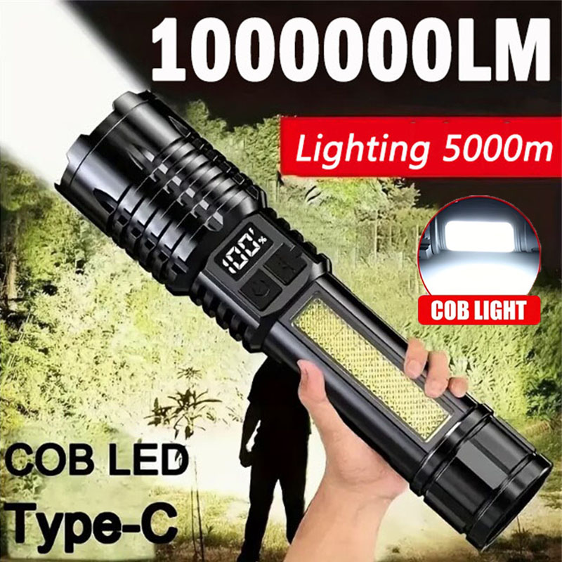 Hochleistungs-wiederaufladbare LED-Taschenlampe, sehr starke LED-Taschenlampe mit eingebauter Batterie, Taschenlampe für Angeln, Jagd, Camping, Laterne