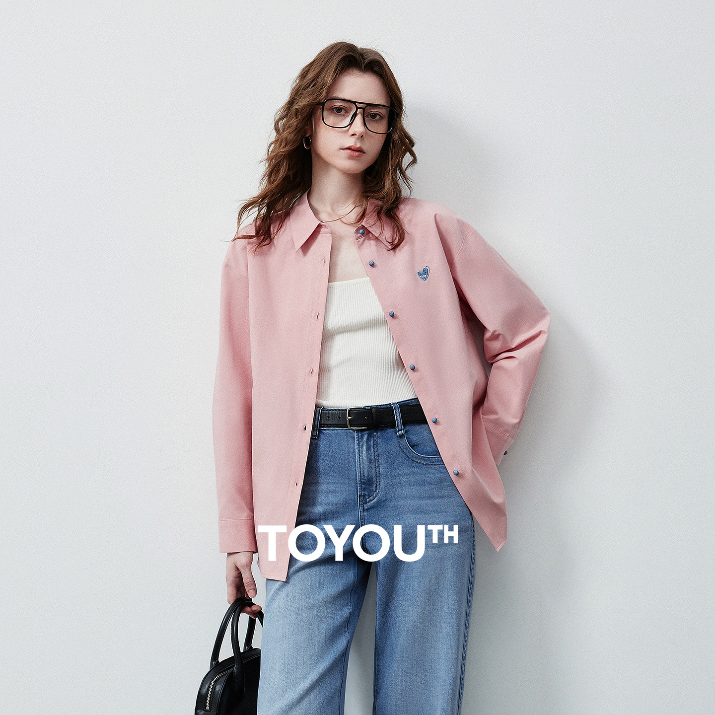 Blusa TOYOUTH para Mujer con Bloques de Color y Bordado de Corazón, Nueva Colección Verano 2026, Algodón Puro, Holgada, con Botones, Color Morandi, para Uso Diario