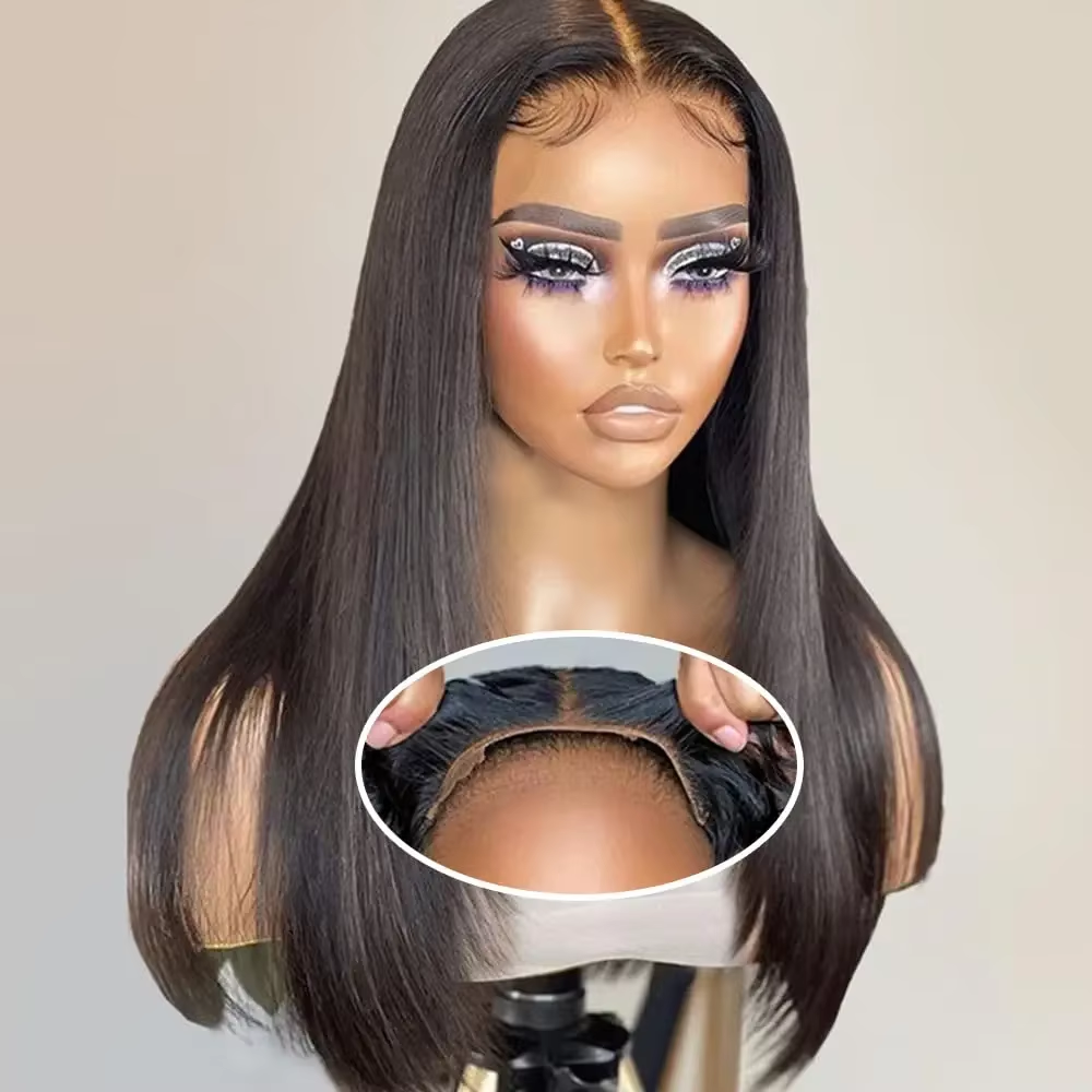 Pelucas sin pegamento de cabello humano liso con encaje precortado 5x5 6x4 7x5 9x6, cierre de encaje brasileño Remy, listas para usar.