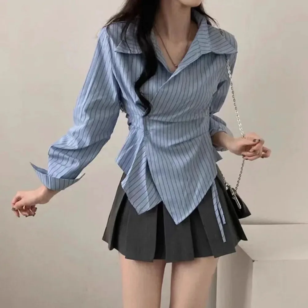 Frühling Herbst Lässiges Gestreiftes Hemd Damen Blusen Mode Damen Langarm Slim Bluse Tops Büro-Damen Hemden