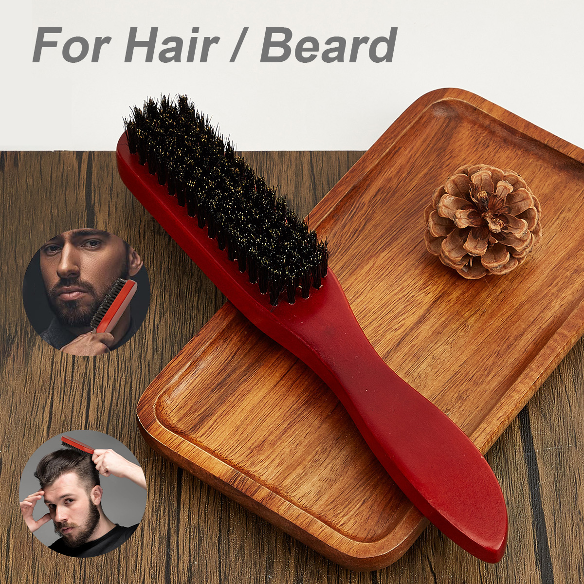 ใหม่มาถึงแปรงผมไม้ Handle Boar Bristle Beard หวีจัดแต่งทรงผม Detangling ยืดสีน้ําตาล Lotus Boar ขนแปรงนวด Com