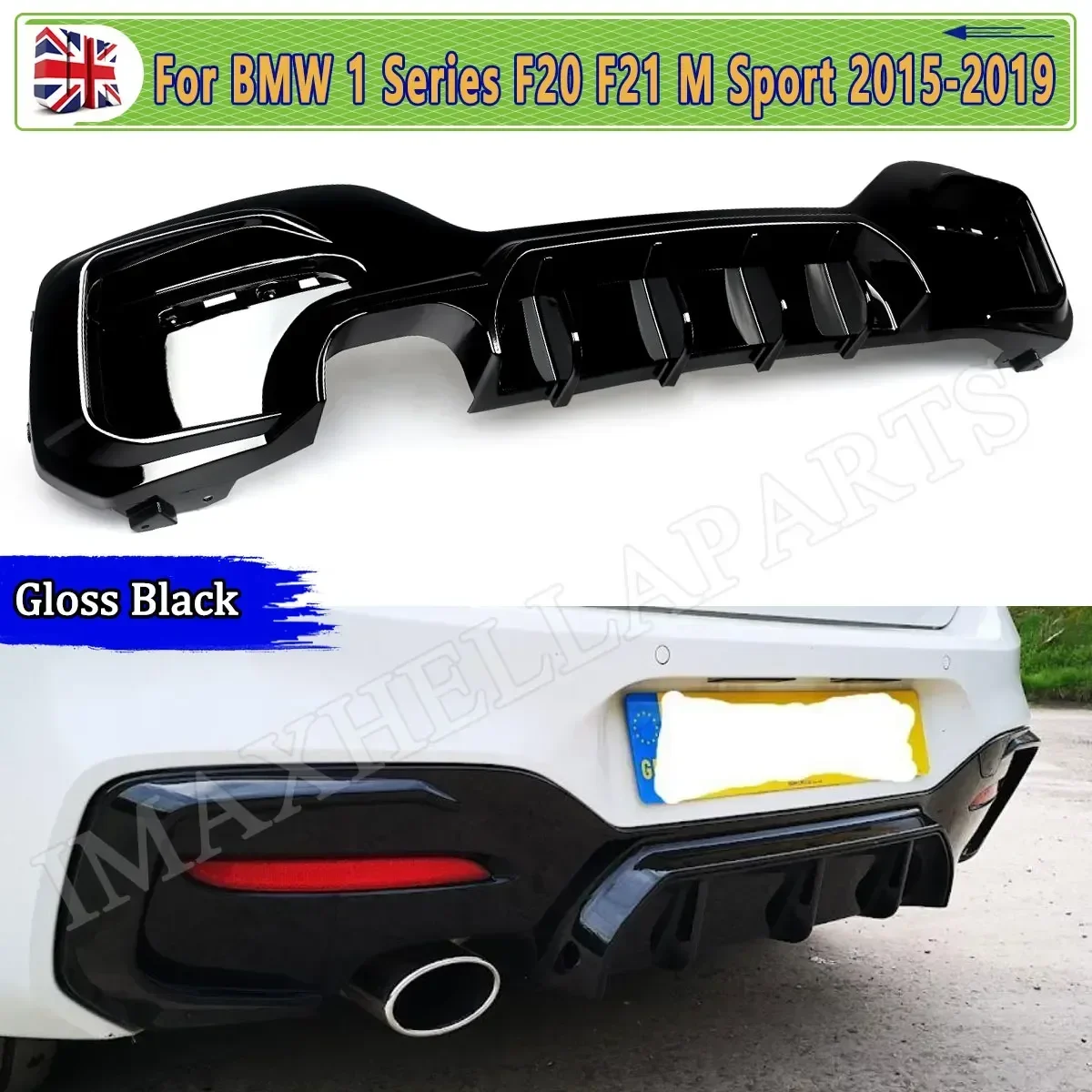 Diffuseur de pare-chocs arrière noir brillant, BMW Série 1, F20, F21, M dehors 125i, LCI 2015-2019, Jules Spomicrophone arrière, Jules Single, Accès aux touristes