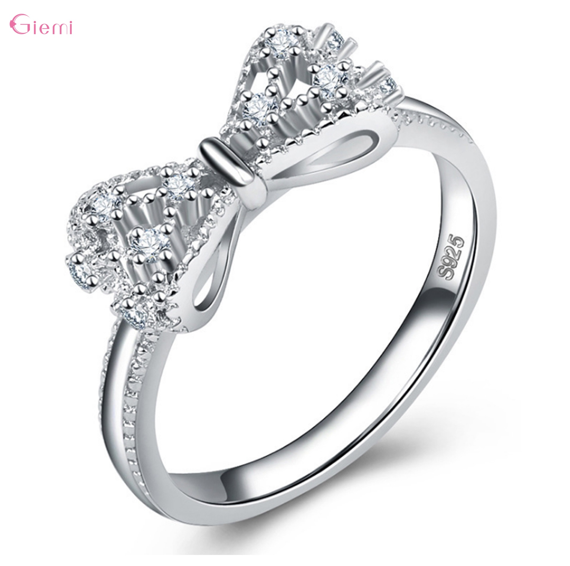 Anillos de plata de ley 925 con lazo y circonita cúbica para mujer, joyería de compromiso de boda a la moda