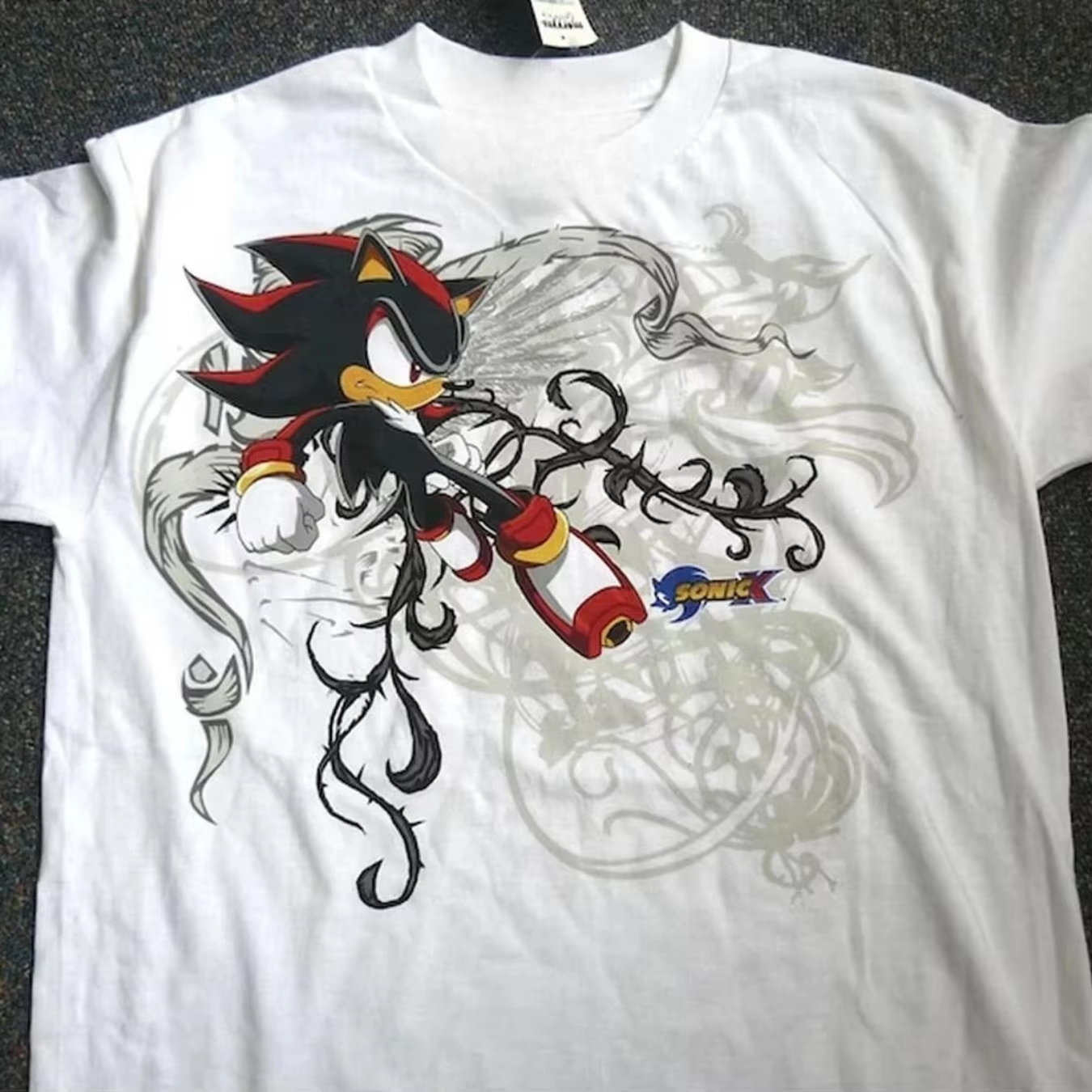 Camiseta com Estampa Floral, Macia, Respirável, Casual, Confortável, Estilo Anime, Estampa Gráfica Engraçada de Horror Sonic X Shadow Branca