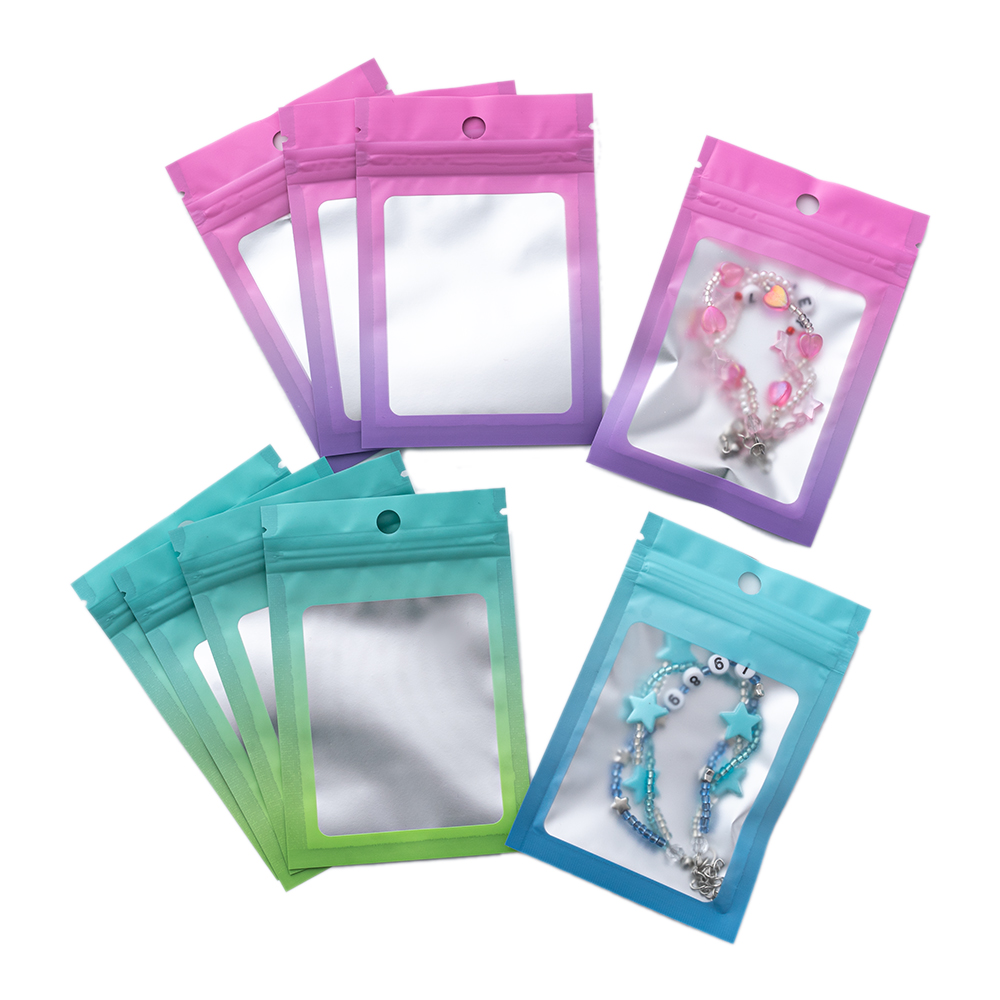 100 Uds bolsas degradadas resellables con cremallera embalaje de plástico bolsa de exhibición embalaje de almacenamiento de joyería suministros para pequeñas empresas