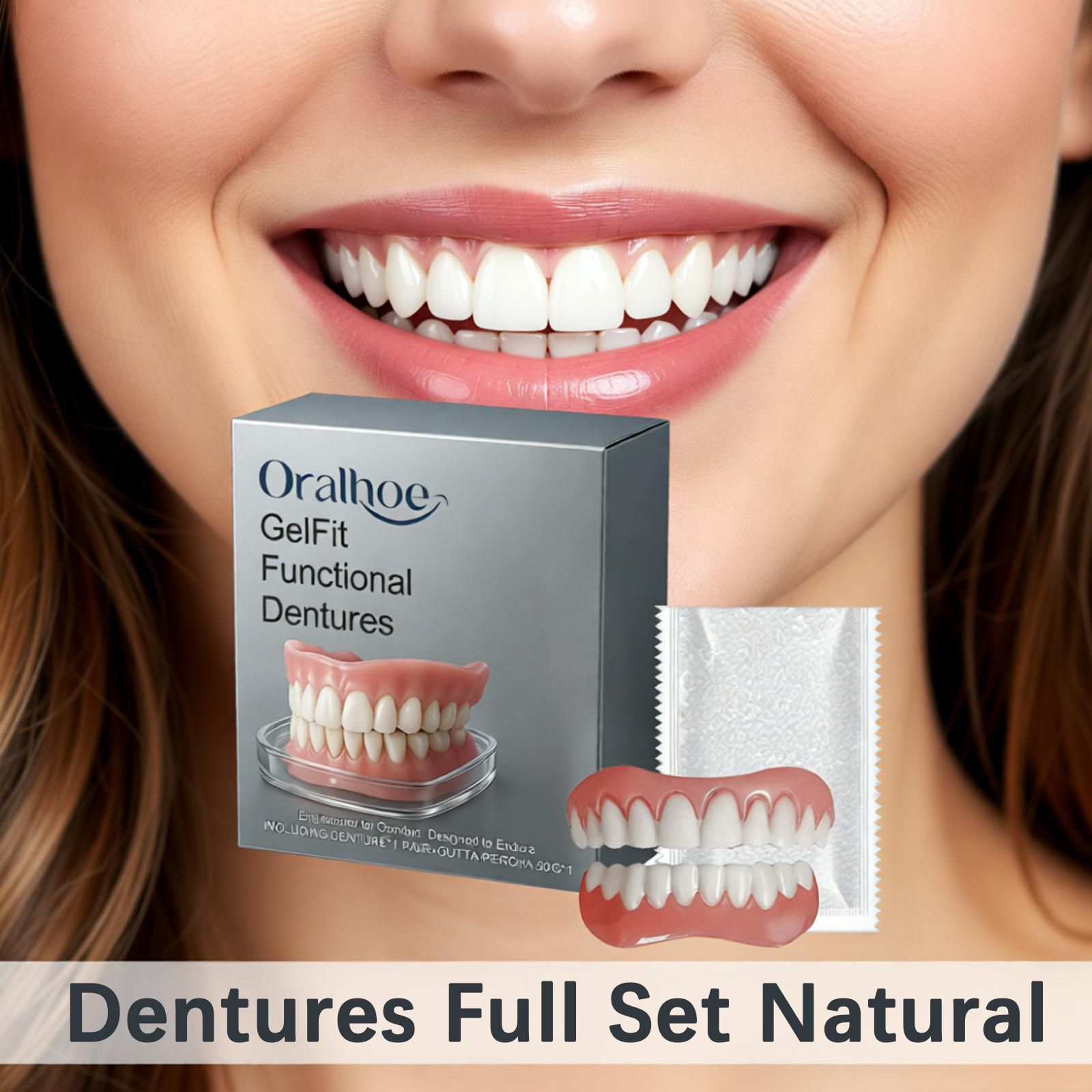 Oralhoe Dentaduras, Dentes Postiços de Cor Natural, Capas Temporárias para Dentes Quebrados, Dentes de Silicone para Cobertura, Kit DIY de Dentadura