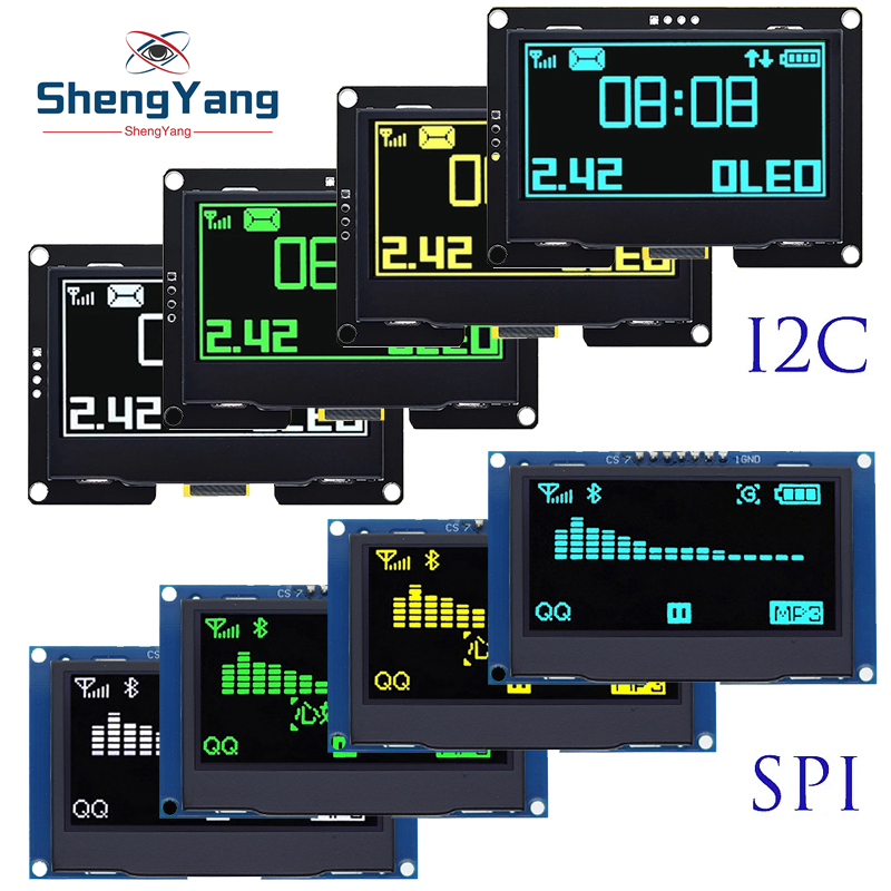 ShengYang Trắng Vàng 2.42 "Màn Hình LCD 2.42 Inch 128X64 Màn Hình Hiển Thị OLED Mô Đun IIC I2C SPI Nối Tiếp Cho c51 STM32 SPD0301
