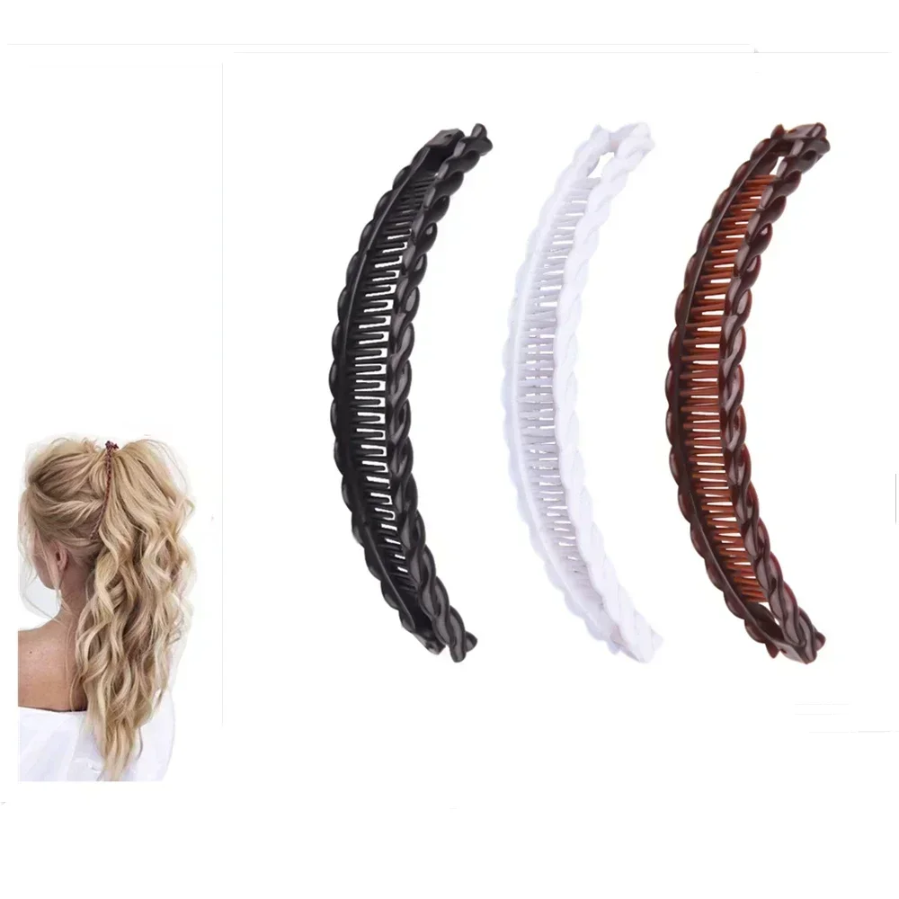 Nieuwe Effen Kleur Vintage Banaan Haar Clip voor Vrouwen Meisjes Wave Kam Haarspeld Haar Stijl Tool Mode Praktische Haaraccessoires