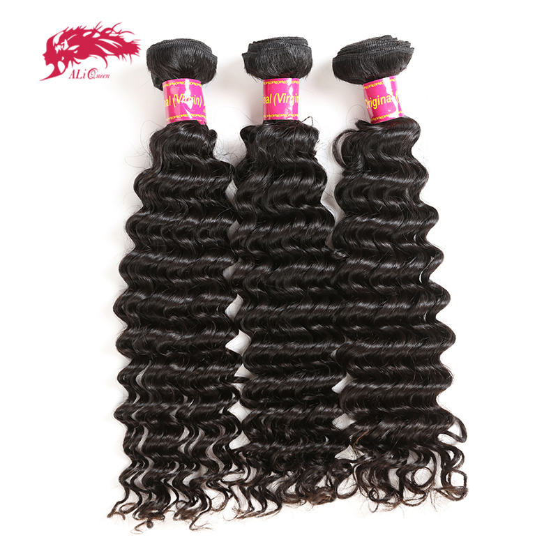 Ali rainha cabelo brasileiro onda profunda virgem cru extensão do cabelo 3/4 pçs lote 12 "- 30" cor natural 100% pacotes tecer cabelo humano