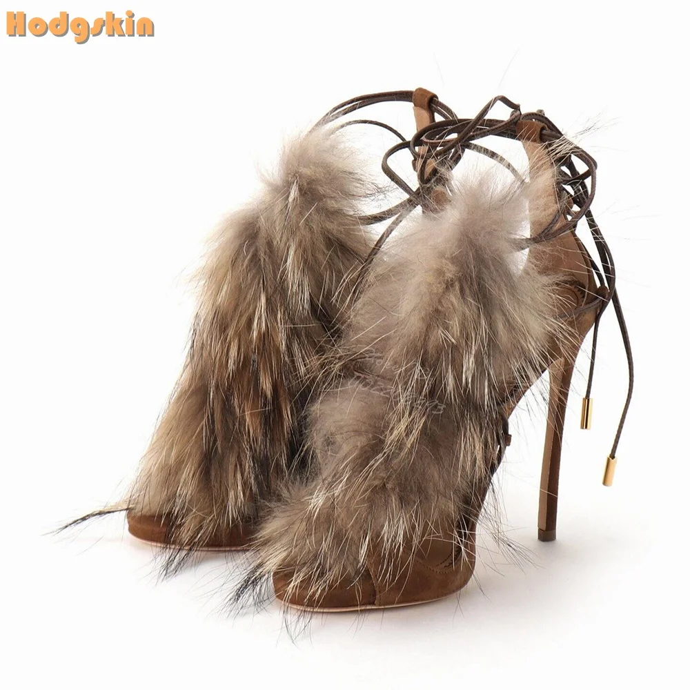 Sandalias Retro de tiras de piel sintética, zapatos de vestir con cordones de gamuza de aguja cruzados y punta redonda, tacones altos finos, primavera 2025, nuevas mujeres
