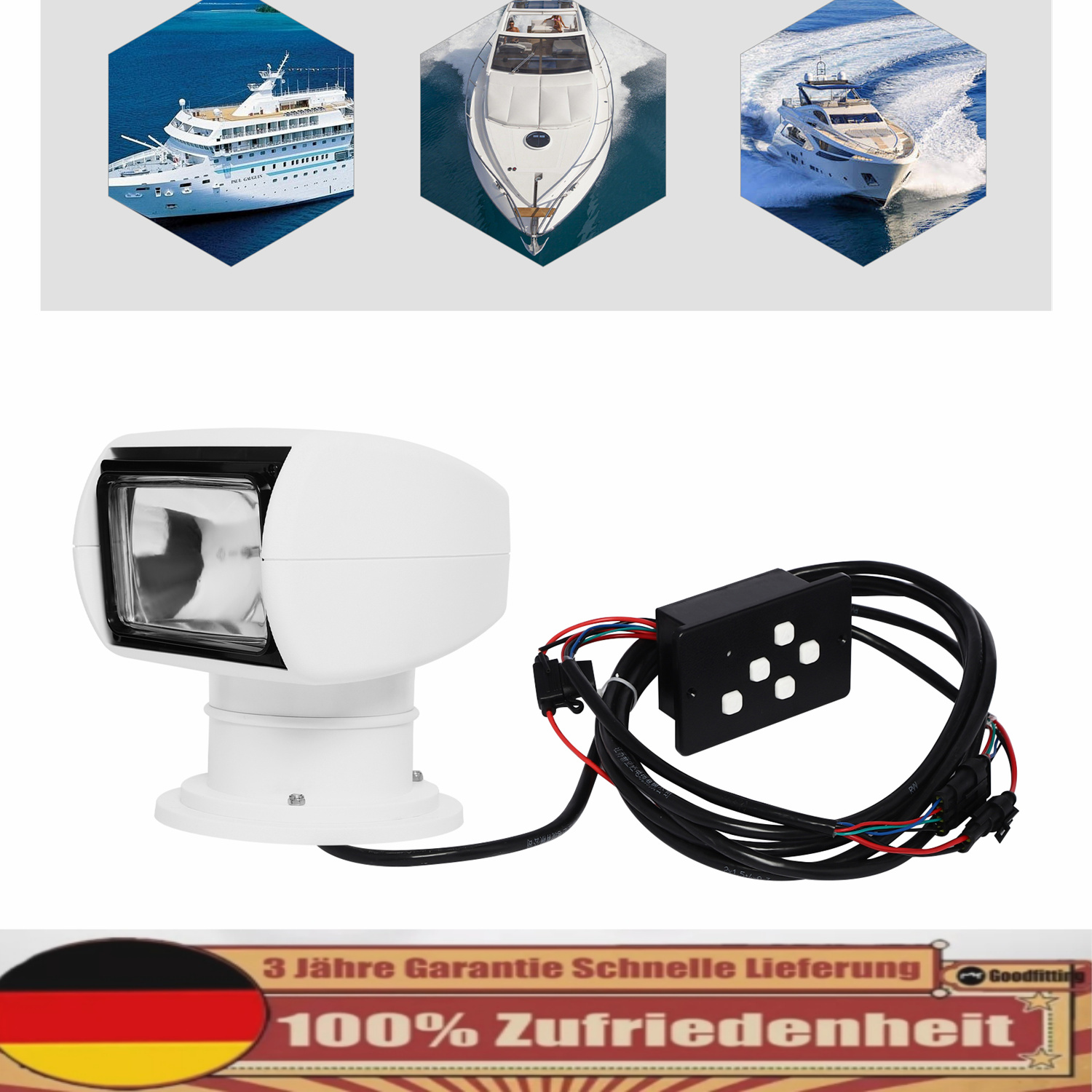 Projecteur Marin à Distance de 100W, 12V, 360 °, Étanche, Rotatif, Omnibearing