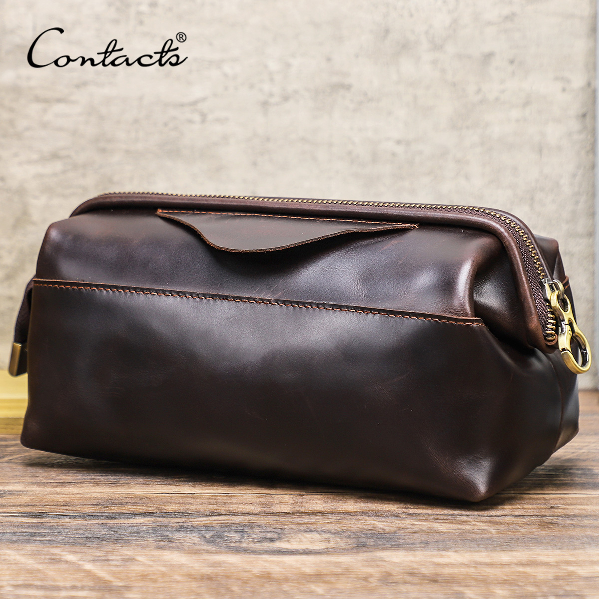 Contact's bolsa organizadora de cabos de couro genuíno para homens, bolsa de mão para viagem, bolsa eletrônica portátil, bolsa masculina