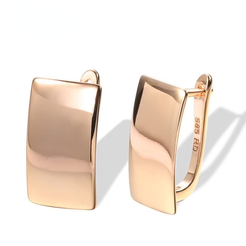 Brilhante balançar brincos 585 rosa ouro simples brincos quadrados para mulheres de alta qualidade diário jóias finas