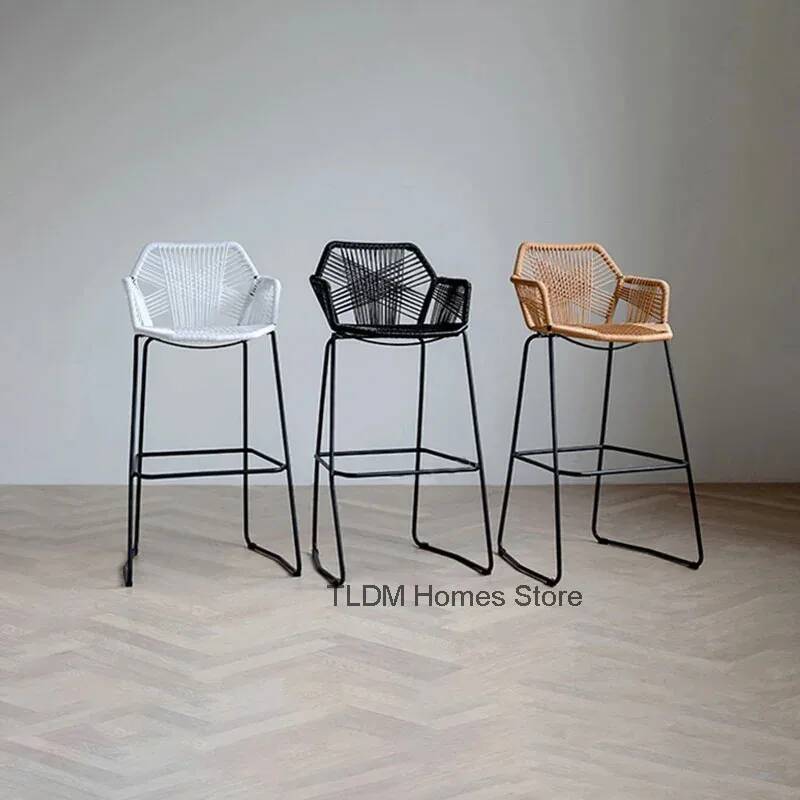 Bar Nordic Bar Rotan Krukken Creatieve stoel Rotan Stoel Rugleuning Fauteuil Buitenbalkonstoel Ijzer Modern Minimalistisch Barkruk Jj