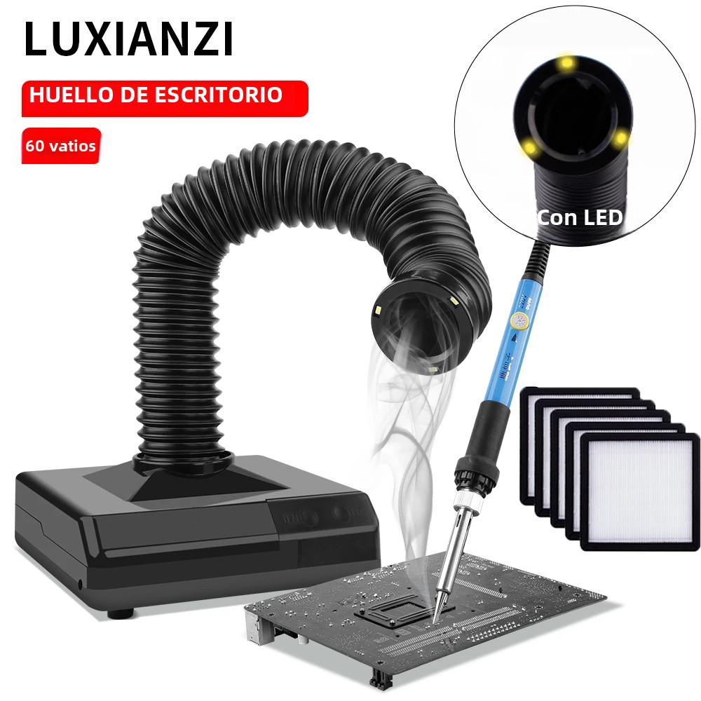 LUXIANZI Extractor de humos instrumento para fumar con luz LED 220v filtro de carbón activado esponja soldadura hierro absorbente de humo