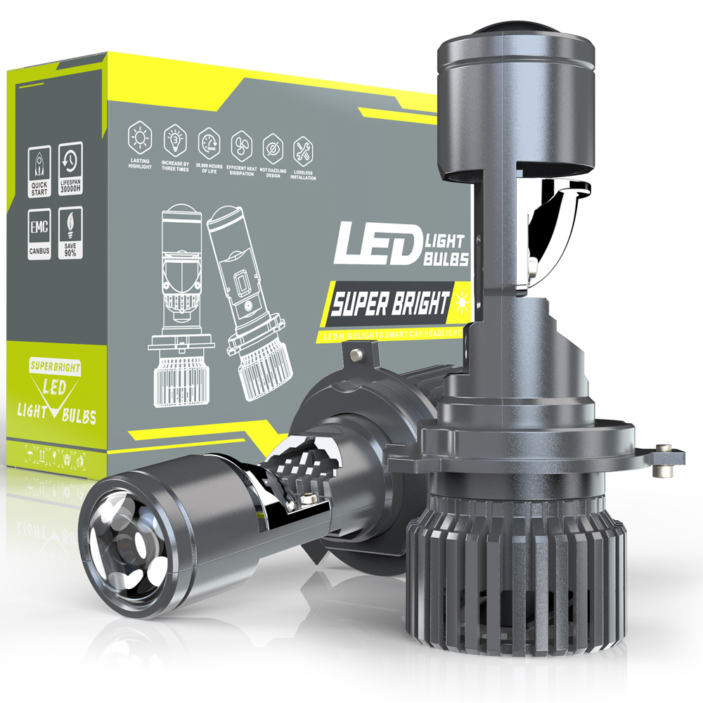 100W H4 LED-projector Mini-autokoplampen Bi-LED Mini Lens Projectorlenzen H4 Koplamp Hoge dimlicht LED H4 voor auto's Motor