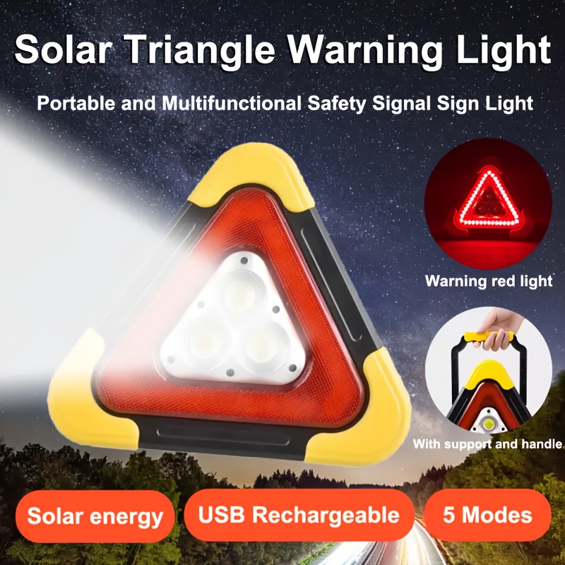 Feu d'avertissement d'urgence Portable à énergie solaire pour voiture, lampe de signalisation triangulaire LED automatique, 5 Modes avec poignée, sécurité pour réparation en bord de route