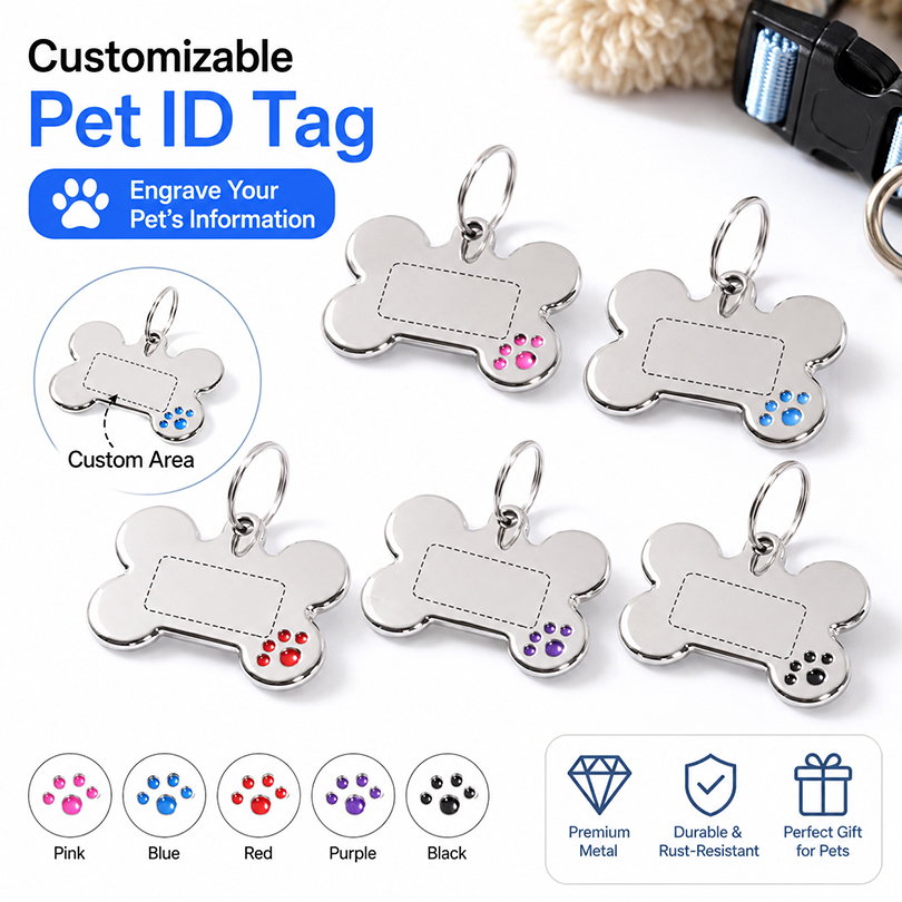 Custom Text Dog Tags Personalized Name Dog Tag Bone Shaped Laser Engraving Number Anti-lost Claw Customized Text Pets ID Tag