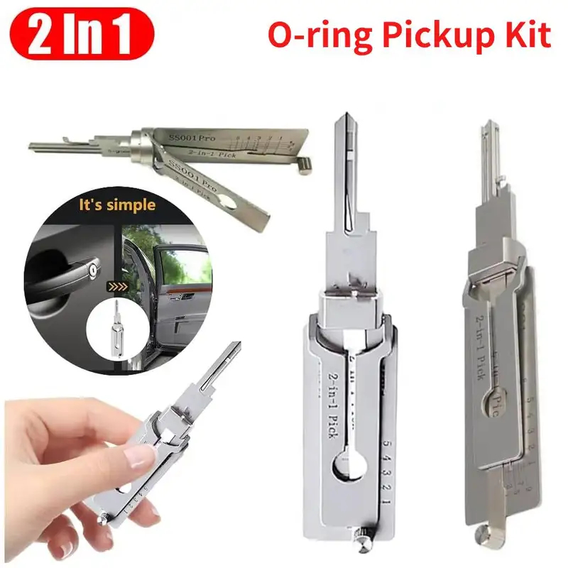 SS001 Pro Decodificatore Chiavi in Acciaio Inossidabile 2 in 1, Set di Ganci e Grimaldelli di Precisione, Kit di Recupero O-ring, Strumento Manuale per Manutenzione e Riparazione
