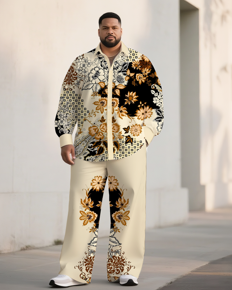 Completo Casual da Uomo S-9XL: Camicia a Maniche Lunghe e Pantaloni con Patchwork Floreale Vintage Oversize