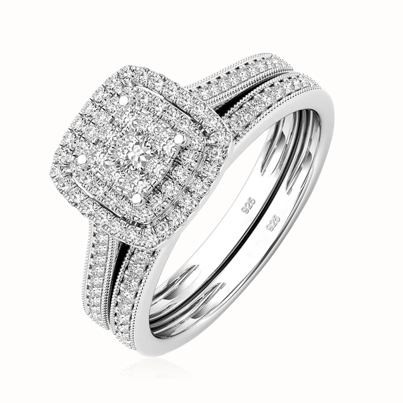 Szjinao 2 Buah Set Cincin Moissanite untuk Wanita Perhiasan Pernikahan Perak 925 Asli Tren Hadiah Ulang Tahun Wanita Pertunangan Mewah