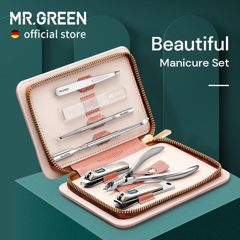 MR.GREEN zestaw do Manicure zestawy do Pedicure obcinacz do paznokci narzędzia profesjonalne nożyczki do paznokci ze stali nierdzewnej Cutter etui podróżne zestaw 7w1