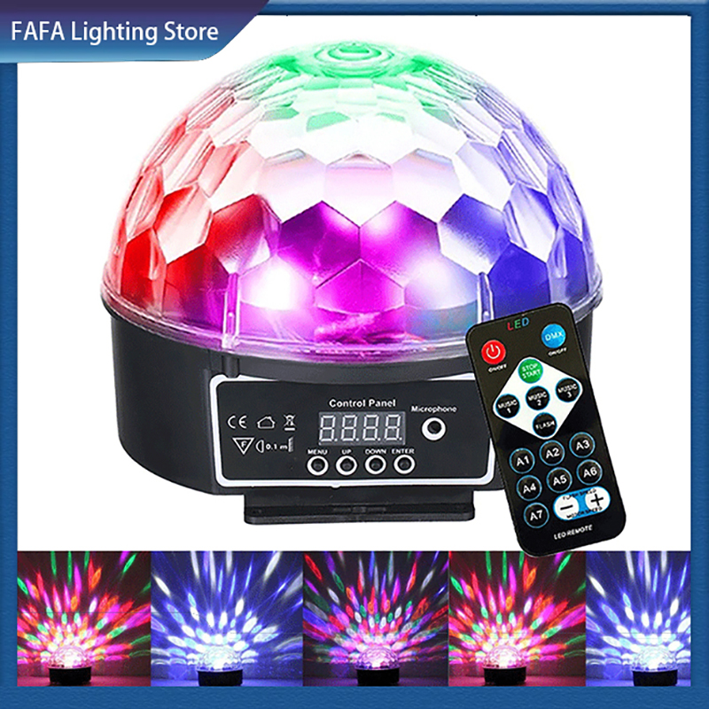 Boule Disco LED 6 couleurs, boule magique en cristal DMX, effet d'éclairage de scène, fête DJ KTV, lumière activée par le son de noël avec télécommande