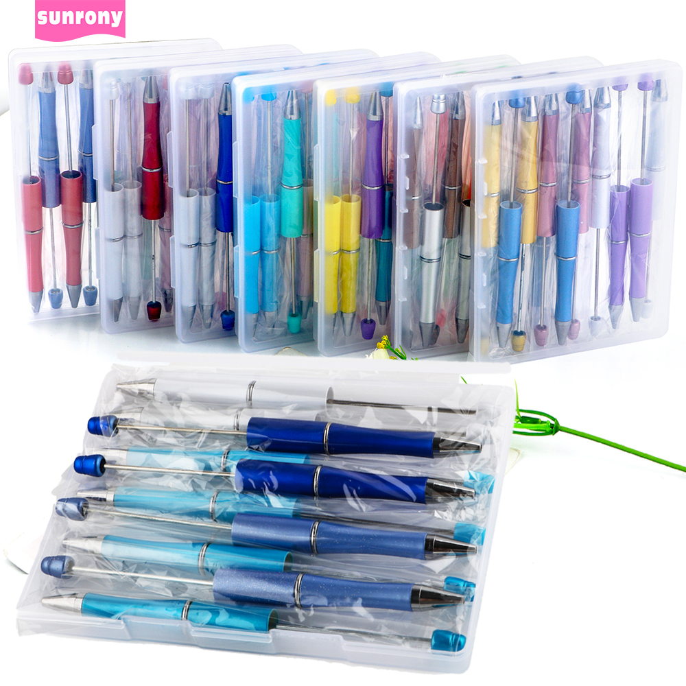 Sunrony 10 pièces/boîte stylo à bille en plastique perlé encre noire bricolage personnalité stylo école bureau fournitures d'écriture papeterie cadeaux