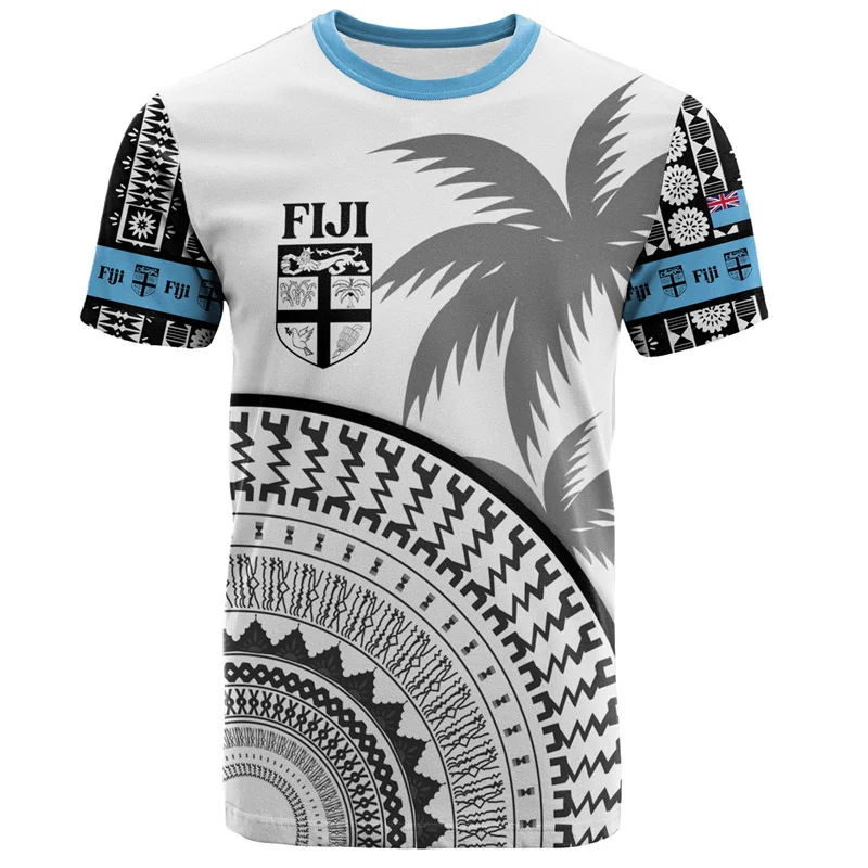 Męska koszulka z nadrukiem 3D Fashion Fiji, letnia, z okrągłym dekoltem, krótkim rękawem, codzienna, polinezyjska, oversize, streetwearowa.