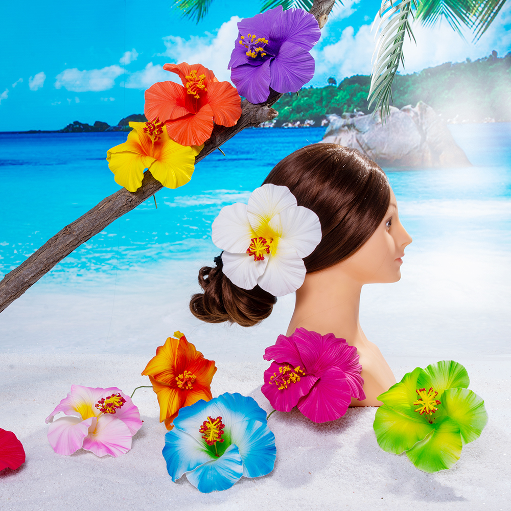 11 sztuk 6.3 Cal duża pianka hibiskusowa kwiat włosy Pick Hula Dancer nakrycia głowy Luau ślub na plaży impreza hawajska akcesoria do włosów