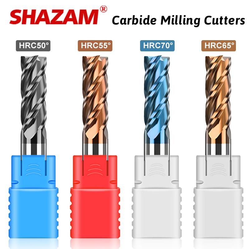 SHAZAM-Tungsten Steel Milling Cutter Tools, máquinas CNC, Carbide Flat End Mills, HRC50, 55, 65, 70, 4-Flute, 1,0-20,0mm