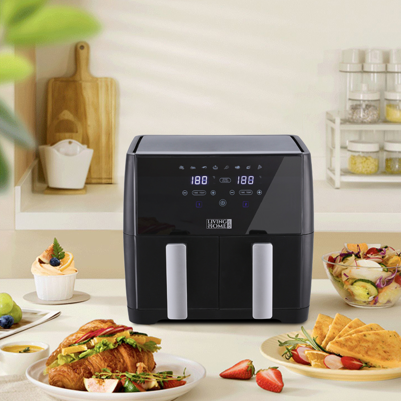 Komore 8l 1700W Touchscreen Dubbele Mand Friteuse 80 ° C-200 ° C Instelbare Temperatuur & 30Min Timer Instelling En Automatische Uitschakeling