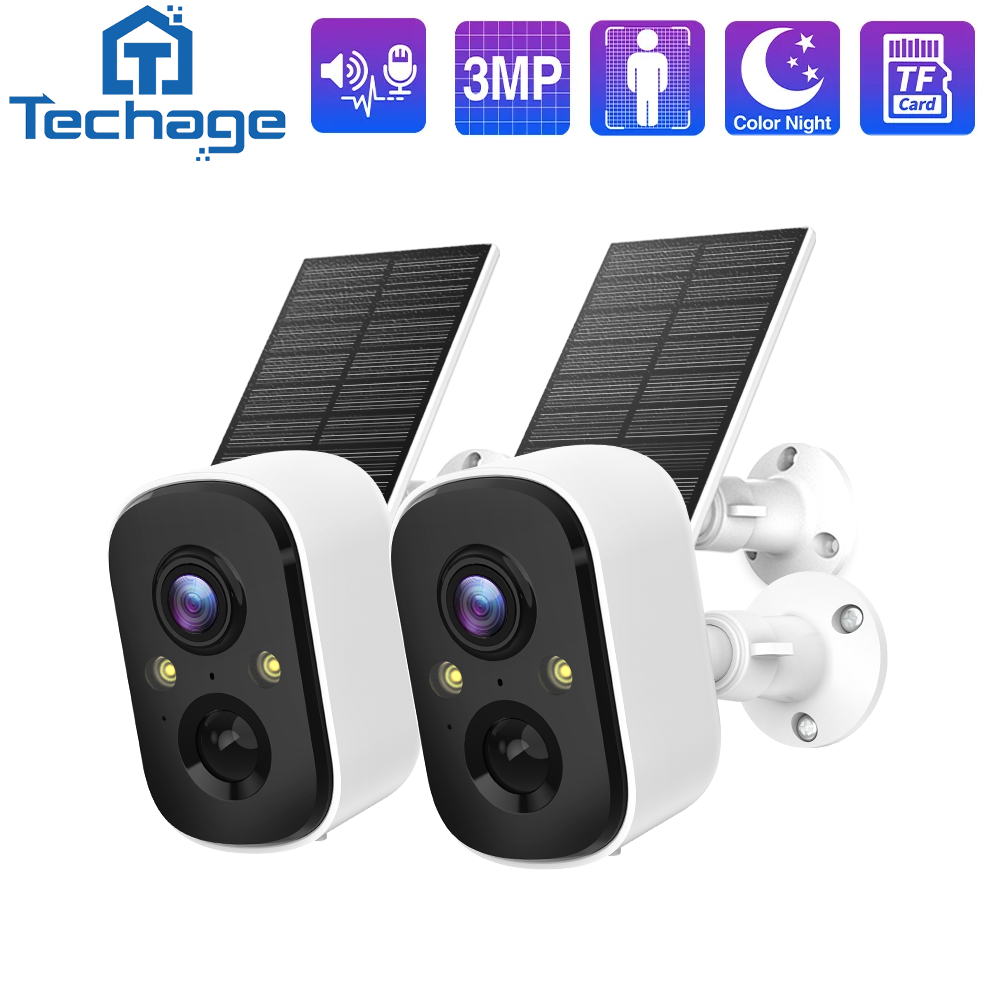 Techage 3MP 무선 태양 전지 IP 카메라 야외 보안 WiFi PIR 카메라 양방향 오디오 인간 감지 지원 Alex
