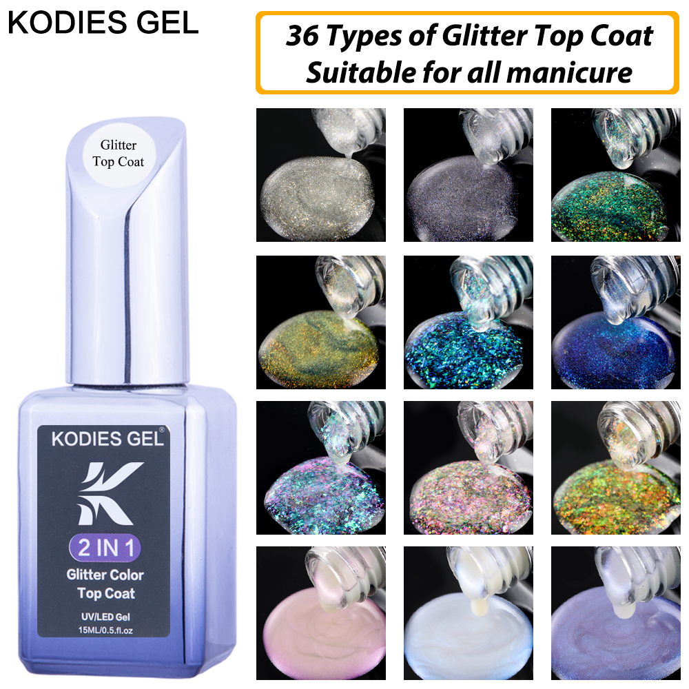 KODIES żelowy warstwa wierzchnia żelowy lakier do paznokci UV 15ML brokatowy diamentowy lakier nawierzchniowy Semi permanentny Manicure letni lakier żelowy do paznokcie sztuka