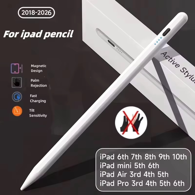 Lápiz óptico para Apple Pencil 2 1 con rechazo de palma y sensibilidad a la inclinación para iPad 6/7/8/9/10, mini 5/6, Air3/4/5, Pro 11/12 de 2018-2026