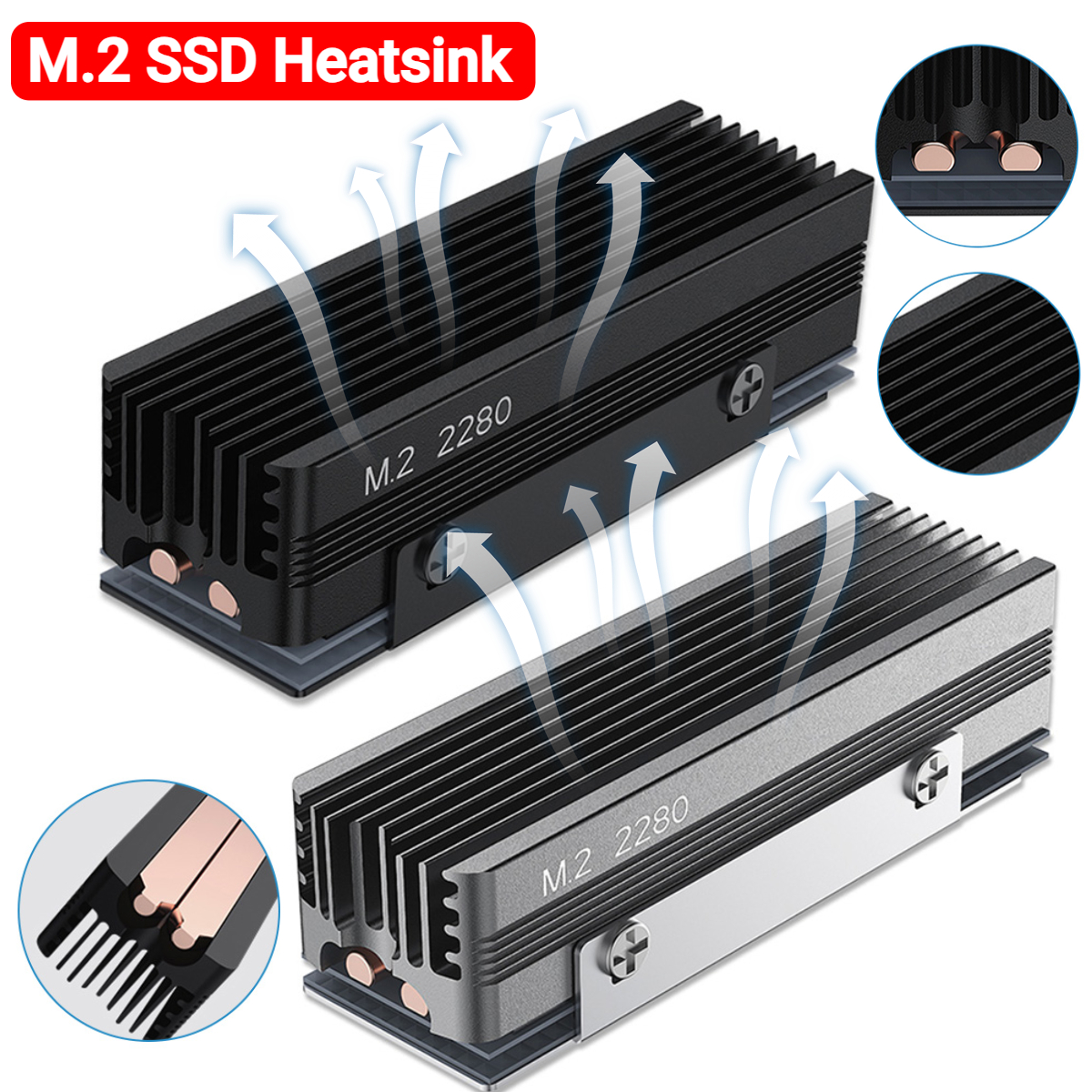 M.2 SSD-koellichaam met thermisch siliconen pad Aluminium M.2 SSD-koeler 2 koperen warmtepijpkoeler Koelerpakking voor M.2 NVMe 2280 SSD