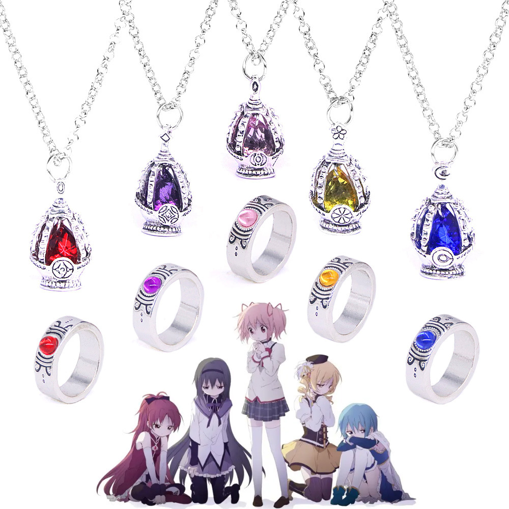 Collar con colgante de Anime Puella Magi Madoka Magica, conjunto de anillo de joyería de moda, Kaname Madoka Miki Sayaka Soul Gem