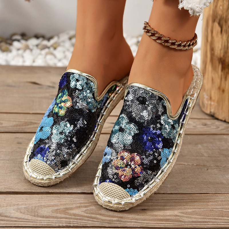 Slippers met platte zolen voor dames in de zomer Naaien Pailletten Gekleurde damesschoenen Ademend Mode Platform Slippers Slippers Dames