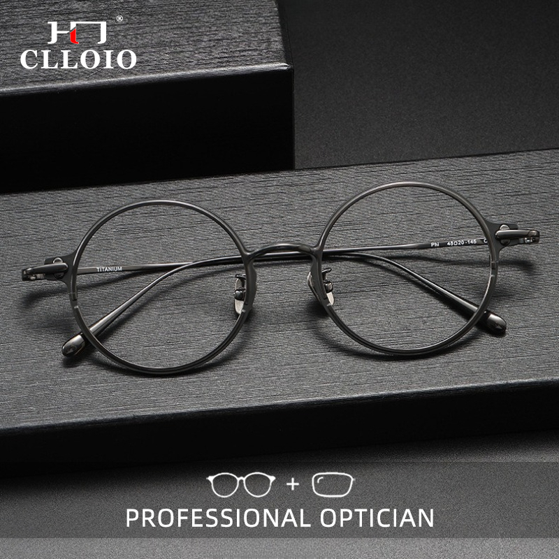 CLLOIO Retro Lightweight Reading Glasses Blue Light Blocking Hypoallergeni Pure Titanium Round Progressive Prescription Eyewear