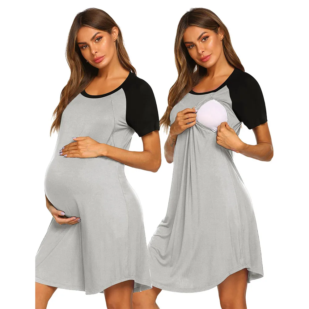 2024 verão vestido de enfermagem 3 em 1 entrega/laboratório/noite camisola feminina maternidade hospital vestido zíper amamentação pijamas