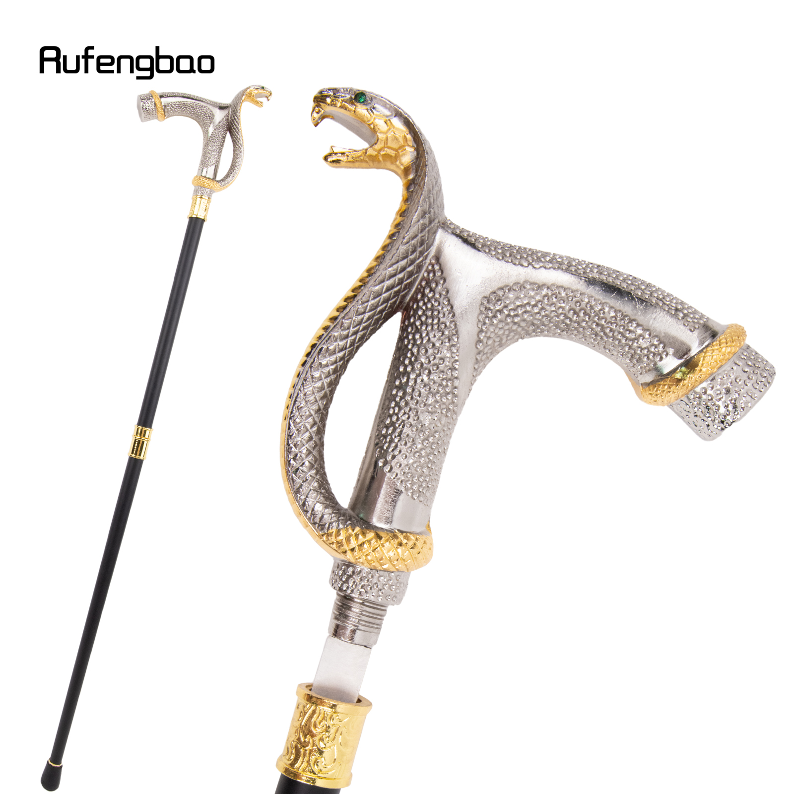 Wit Gouden Cobra Hoofd Mode Wandelstok met Verborgen Plaat Zelfverdediging Mode Riet Plaat Cosplay Crosier Stick 93cm