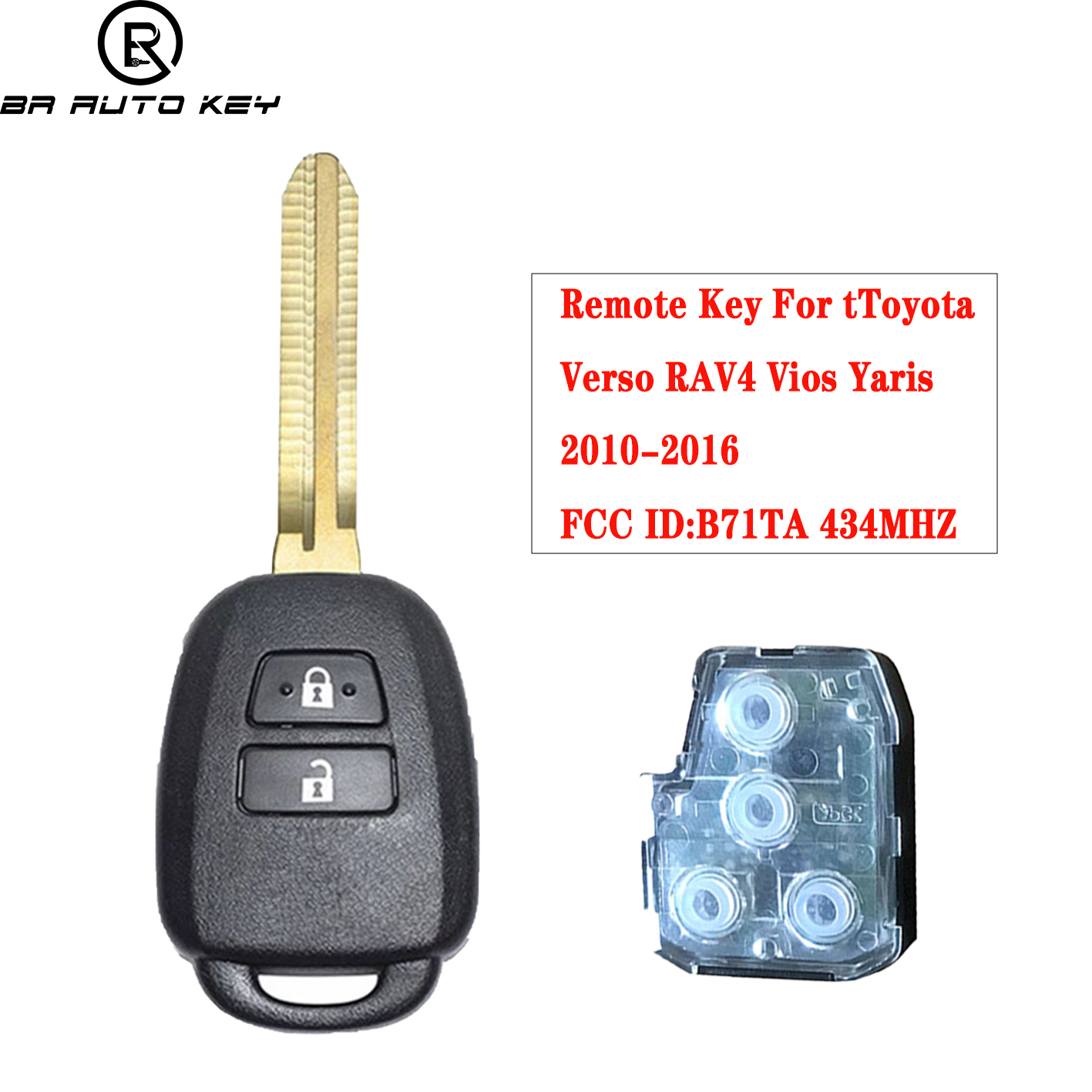 Porte-clés de voiture à distance pour Toyota, 2 boutons, 89070-52D70, Yadditif Verso, RAV4 Vios, 2008-2015, 433MHz, puce G H, ID FCC en option, B71TA