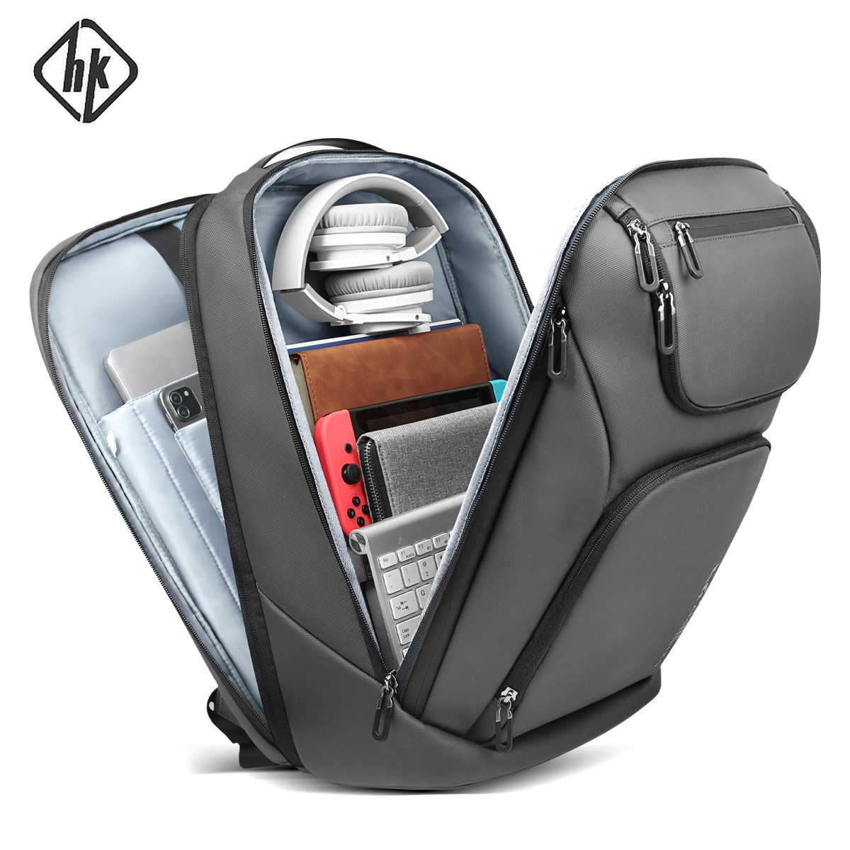 Mochila de viagem de negócios HK para homens, grande capacidade, 17 polegadas, mochila para laptop, multifuncional, antifurto, mochila de fim de semana