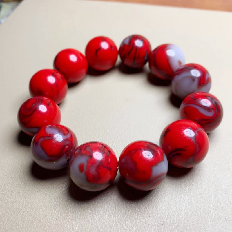 Imitation Xinjiang Hetian Jade Chicken Blood Jade Beads Ball Bracelet High-Grade Jade Jade round Beads Bracelets for Men and Wom