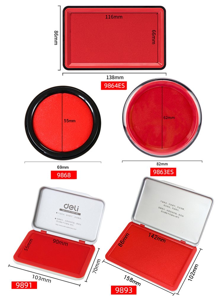 Deli 9864 9870 9874 Round Square Stamp Ink Pad 10ml 40ml Stamp Ink Red Black Blue Colors Finance Stationery Ink pad