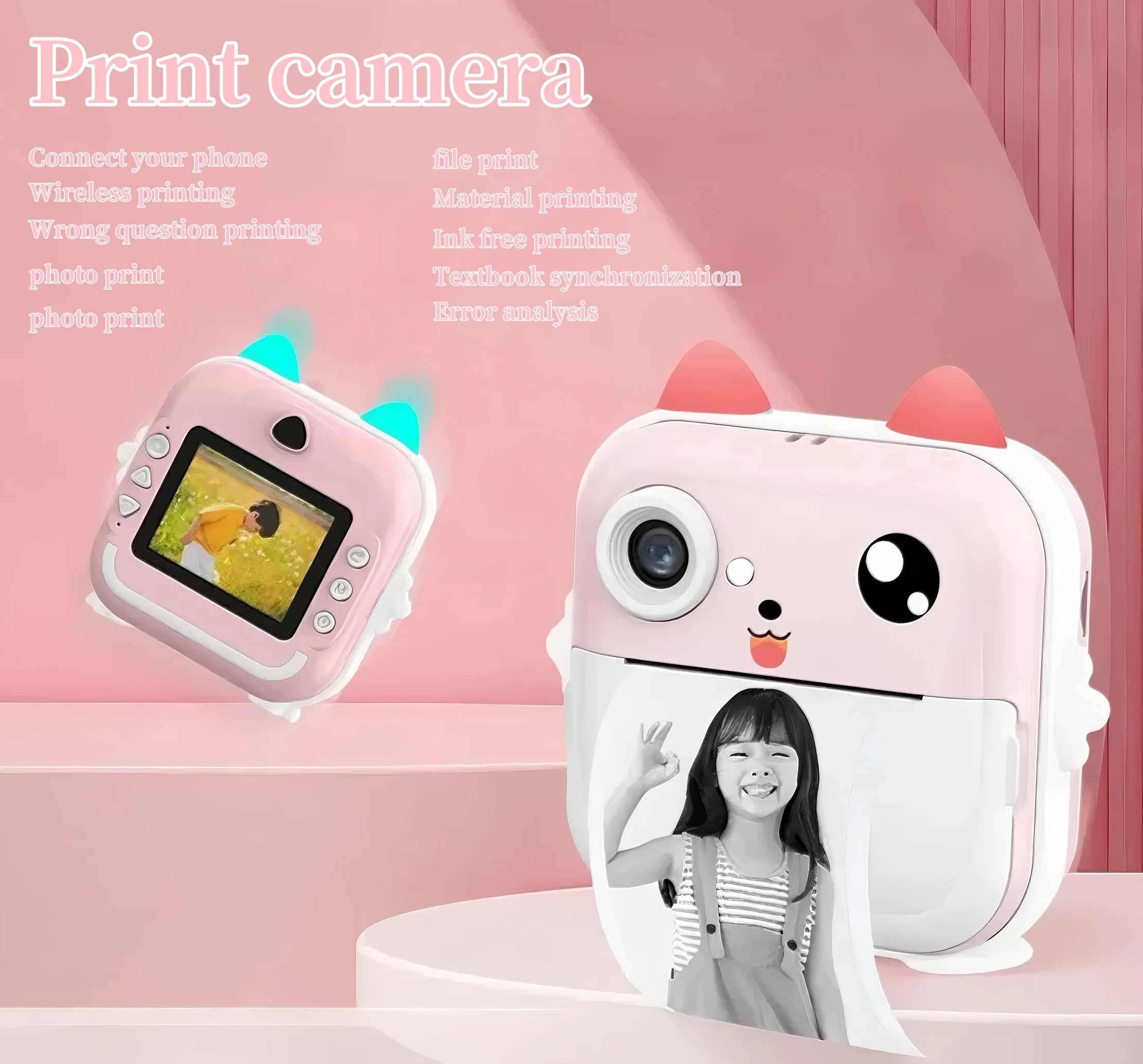Crianças câmera de impressão instantânea mini câmera de vídeo digital para crianças tela hd app conectar câmera digital das crianças brinquedos como presentes